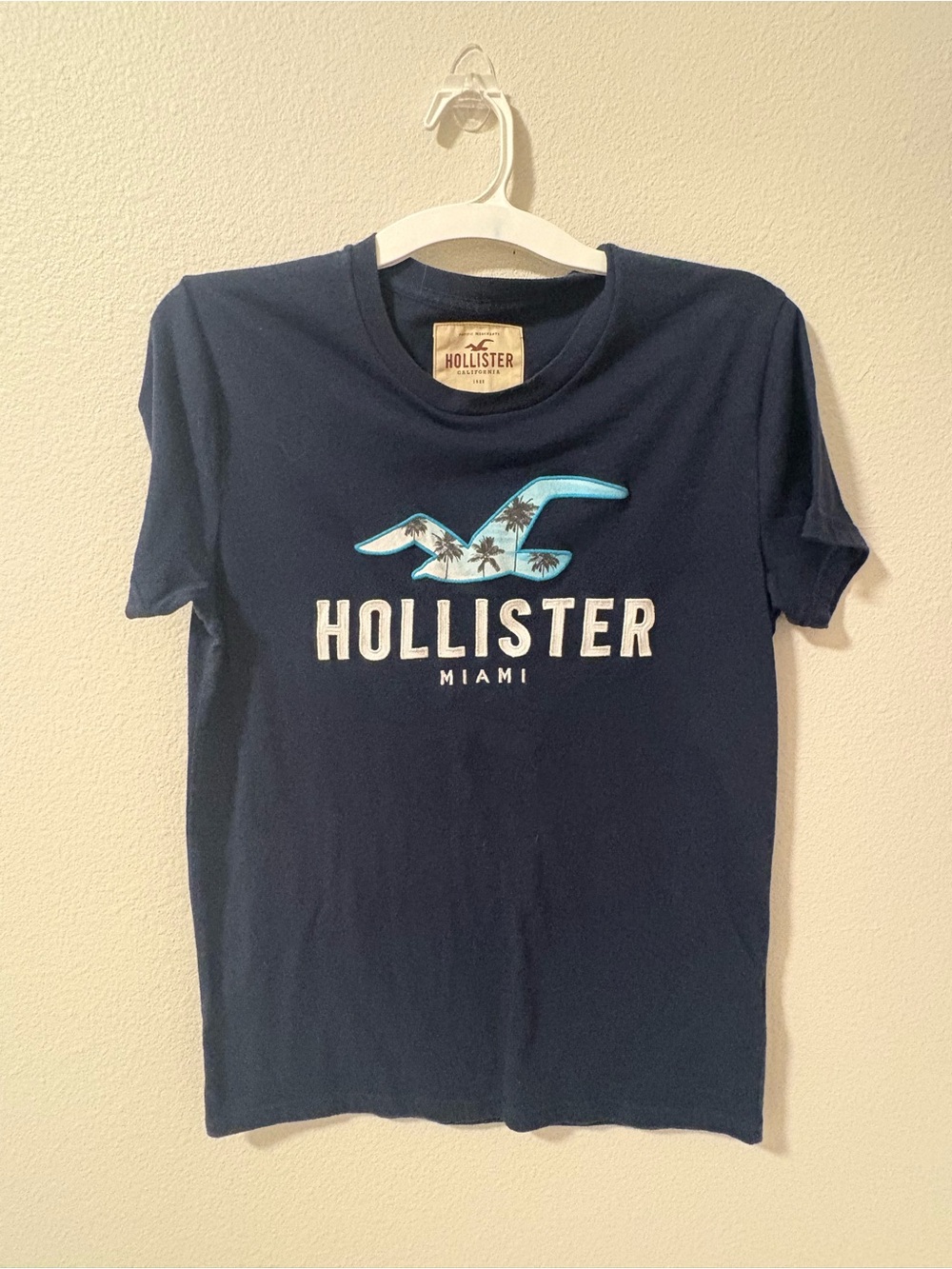 Vintage Hollister Navy Graphic Tee with Teal Logo